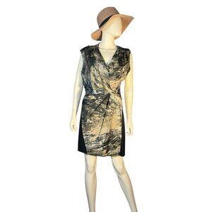 Helmut Lang sleeveless green marblelized silk and jersey dress sz 4